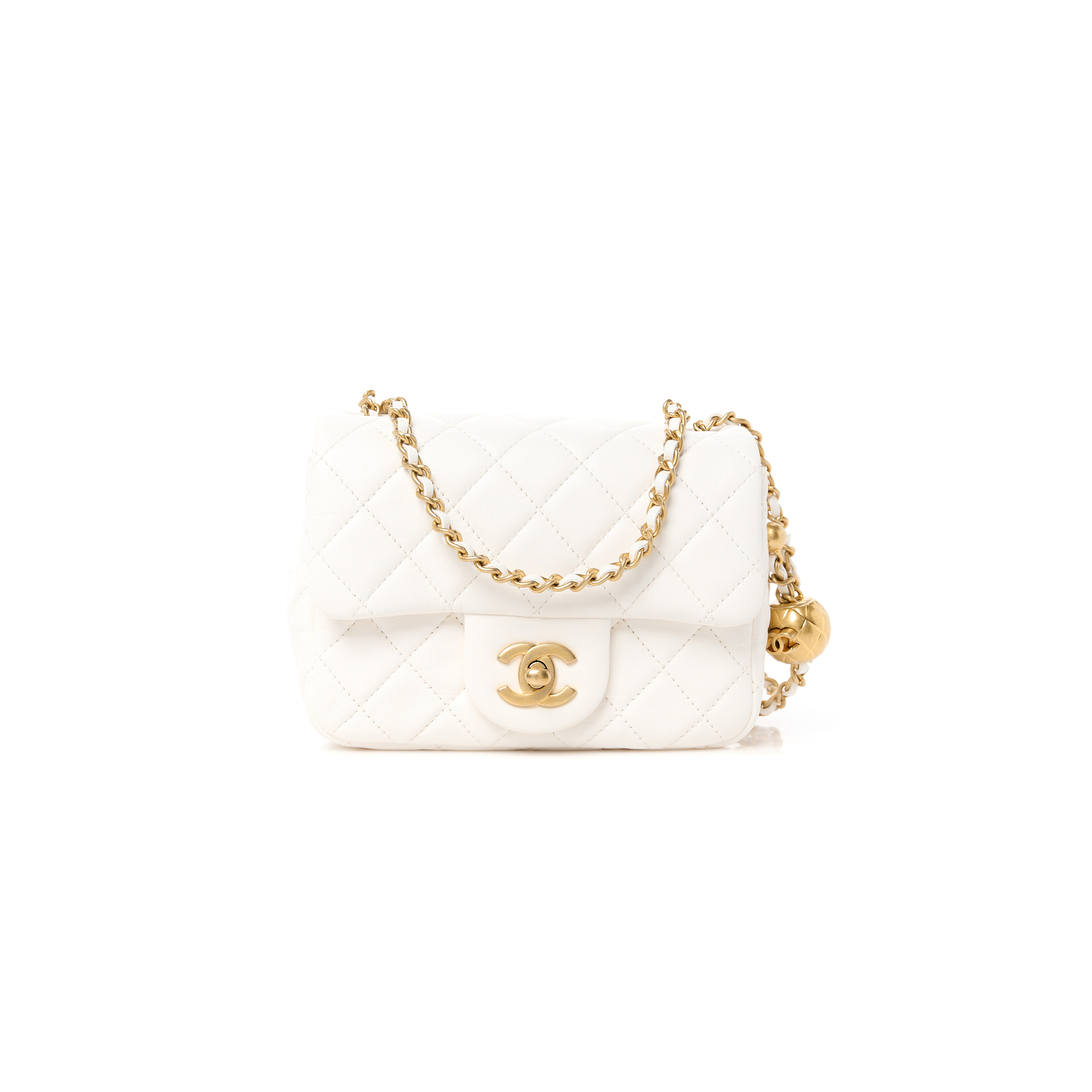 Ch*el master golden ball flap bag fatty square white (18*13*7cm)